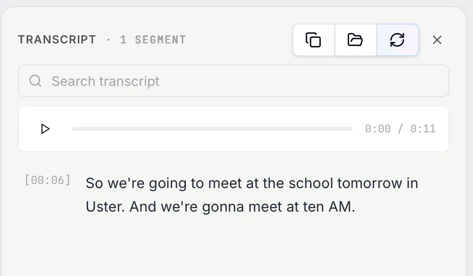 Searchable meeting transcript with built-in audio player